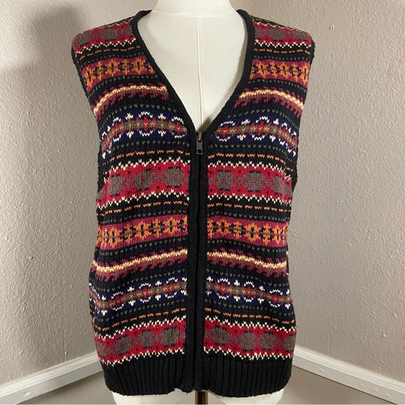 Vintage ERIKA Sweater Vest Fair Isle Striped Size Large - Picture 9 of 9